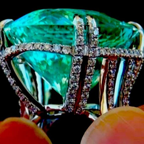 ⭐️NEW⭐️ 925 Sterling Silver Huge GREEN Flawless Paraiba Tourmaline RING - Picture 6 of 7